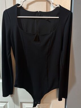 Express Black Long-Sleeve Scoop Neck Bodysuit